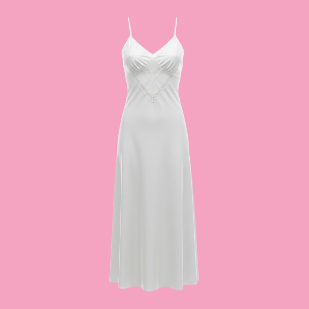 Vintage JC Penney 80s White Nylon Lace Trim Chemise Nightgown Long Small USA